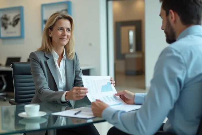Femme discutant avec un conseiller bancaire LCL d'un remboursement anticipé de son crédit Flex