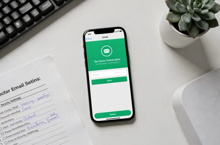 Vue aérienne d'un smartphone affichant la double authentification pour sécuriser une adresse mail contre le phishing
